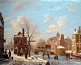 Town Canvas Paintings - A Dutch Town Scene in Winter
